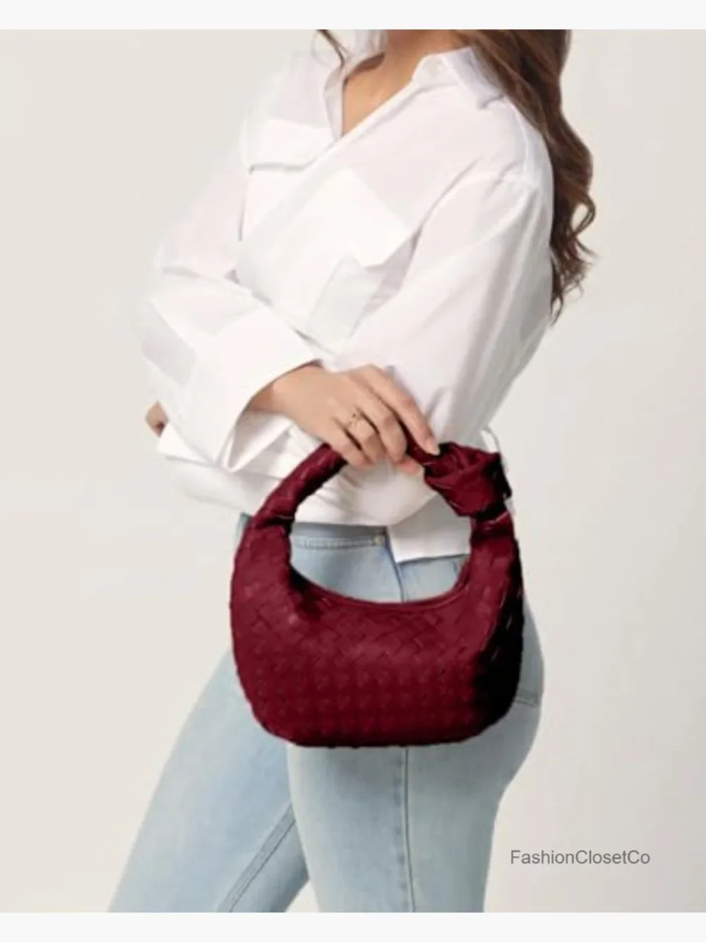 Small Hobo Bag with Knotted Top Handle - Soft Vegan Leather Clutch